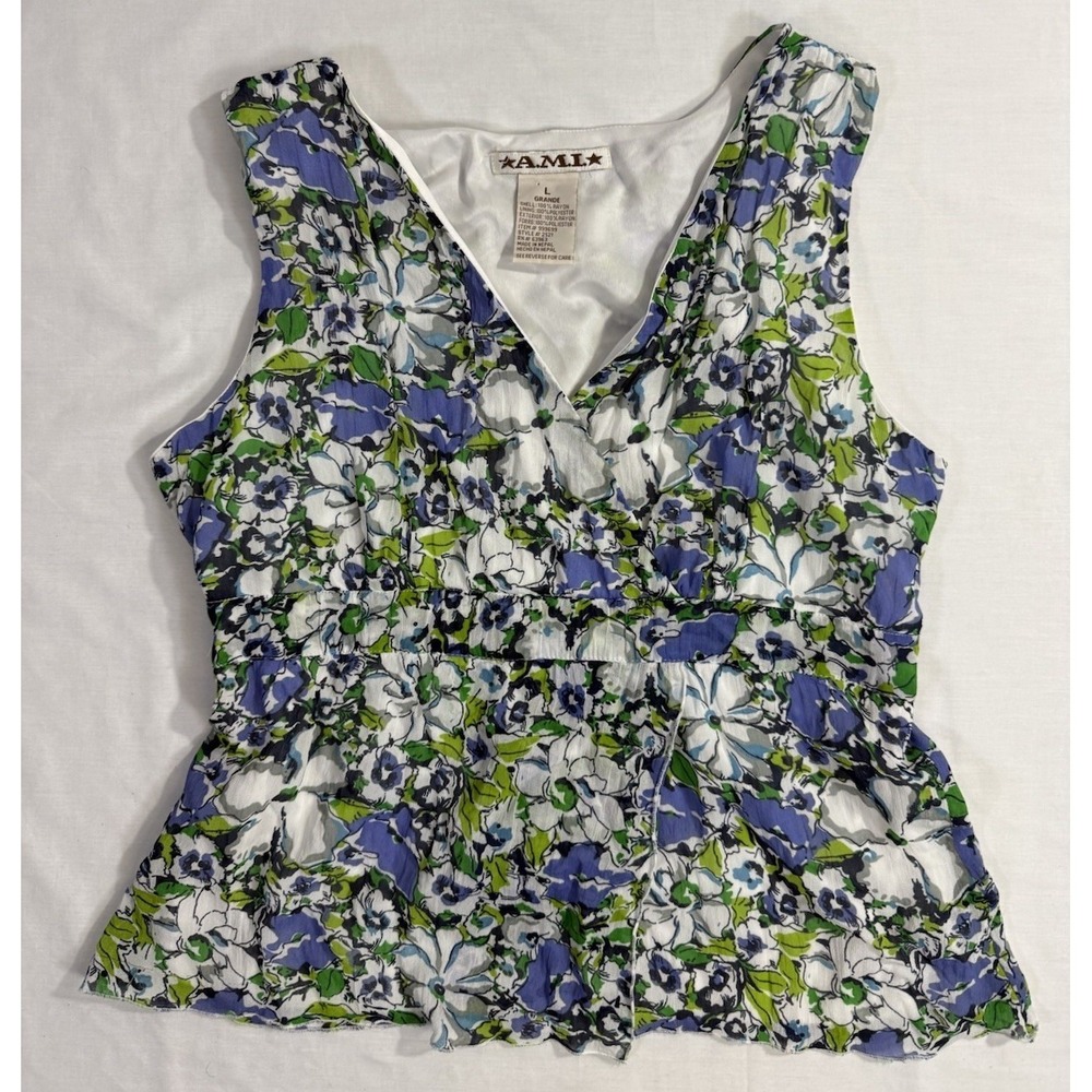 Y2K A.M.I. Floral Design Crossover Top Size Large Womens
